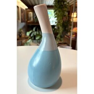 Mid-Century Modern Studio Pottery Vase Signed Priscilla Blue & White Matte Glaze